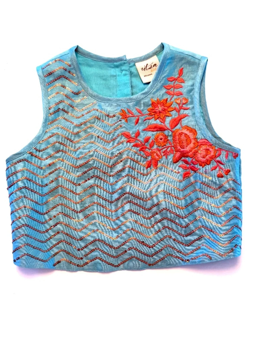 Girls Aqua Sequin Embroidered Sequin Embroidery for Festive Lehenga Choli Top
